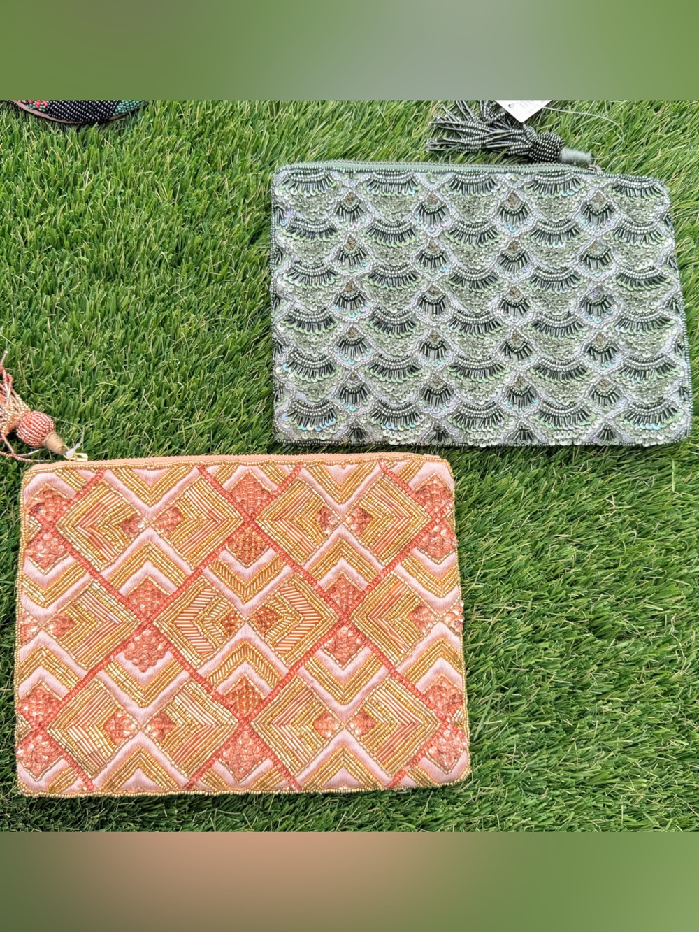 Buy one get one FREE Anthropologie Coral and Gold Beaded Geometric Clutch